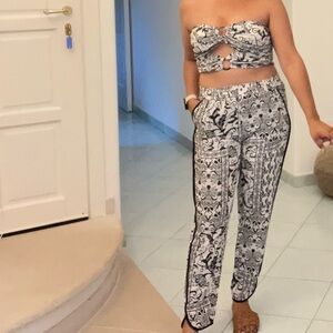 Black and White Patterned Tube Top/Pants Set